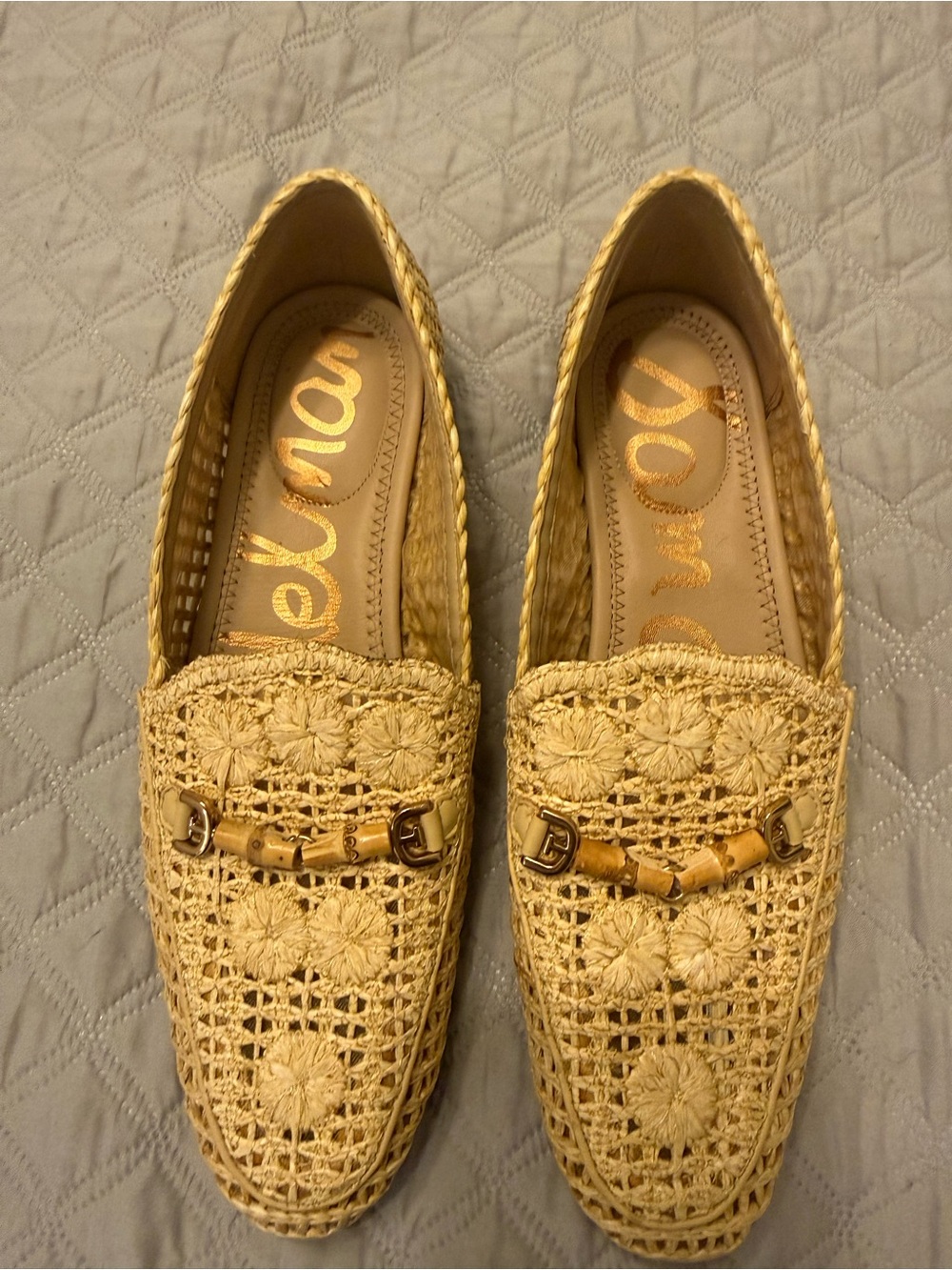 Sam Edelman Woven Cream Loafers with Bamboo-Accent Bit